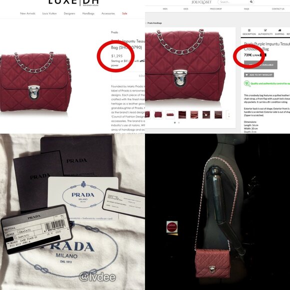 PRADA Impuntu Tessuto Quilted Nylon Chain Crossbody Bag Granato - Picture 13 of 14